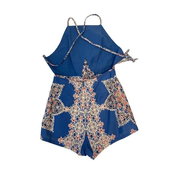Free People Blue Floral Cotton blend Open Back Shorts Romper size 0 - Picture 3 of 5